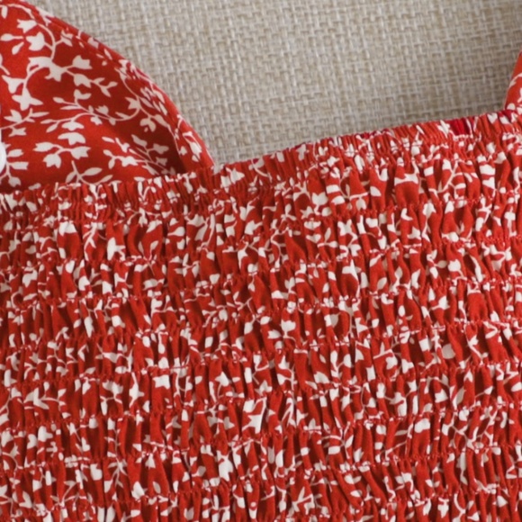 Boho Red Floral print front tie peplum crop blouse - Picture 3 of 7